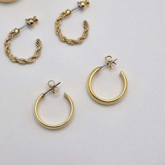 Hoop Earrings Goldtone Classic Minimalist Capsule Dainty Pierced Lot of 3 Pairs - Picture 9 of 11